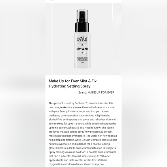 NWT *Mini* MAKE UP FOR EVER Mist & Fix O2 Hydrating Setting Spray 15mL! - Picture 5 of 13
